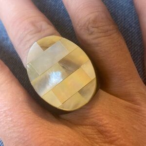 Mother of pearl tile mosaic inlay ring size 8
